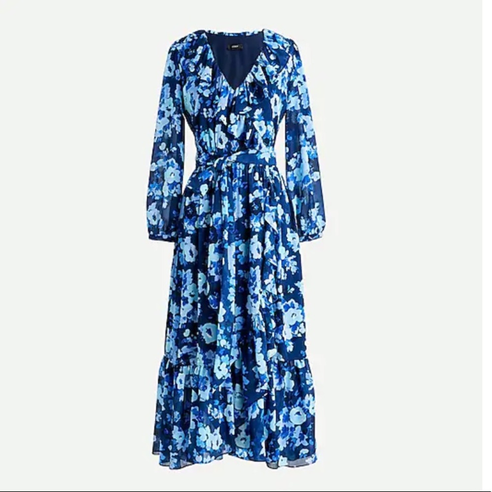 J. Crew long sleeve wrap dress in blue print